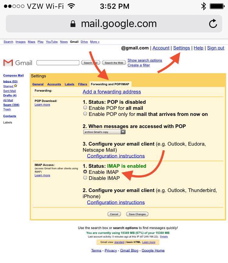 pop email settings for gmail