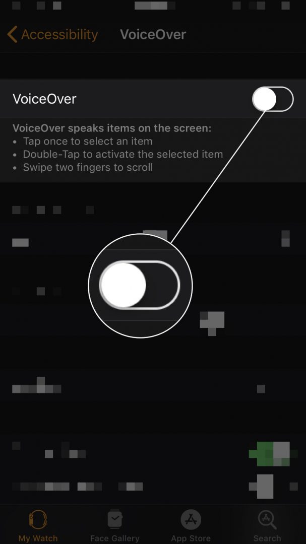 Как выключить voice over на apple watch