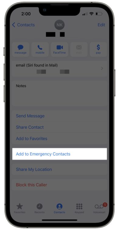 how do i add emergency contacts to my ipad