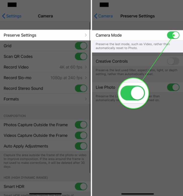 iphone 6 camera settings