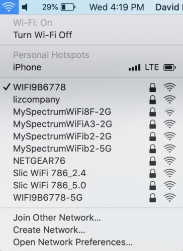 within mac wifi settings what do the color dots means